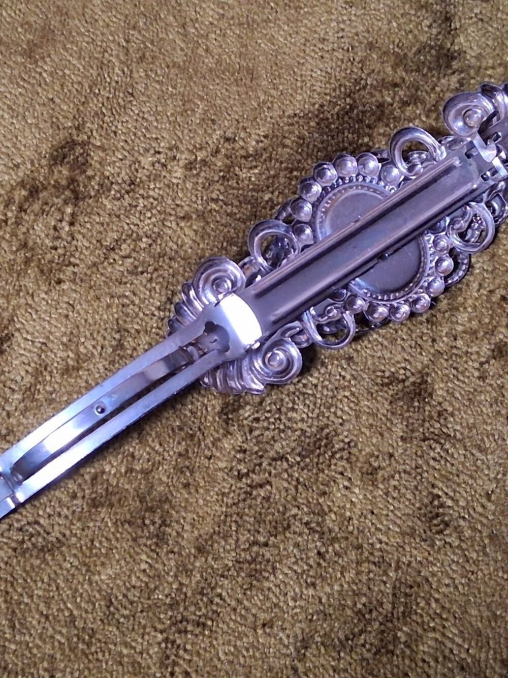 Vintage Barrette Hair Clip Silver Ornate Filligree Faux Pearl Korea 4" - Picture 8 of 13